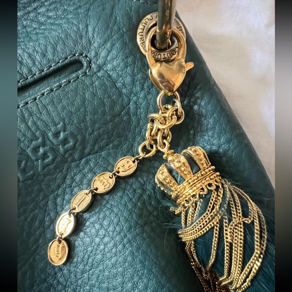 VINTAGE ✨Juicy Couture Dark Teal Leather Bag ULTRA RARE Gold Rabbit foot Charm